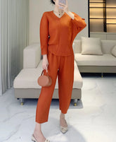 Designer Pleated Co-ord Set: Luxe Two-Piece Ensemble | HEYFANCYSTYLE | Orange